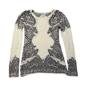 DKNY Cream & Black Sigil Style Punk Wool Blend Sweater Ladies Size Small Y2K VTG